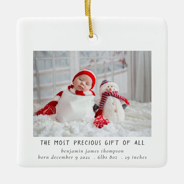 Newborn Photo Birth Christmas Birth Announcement  Ceramic Ornament (Front)