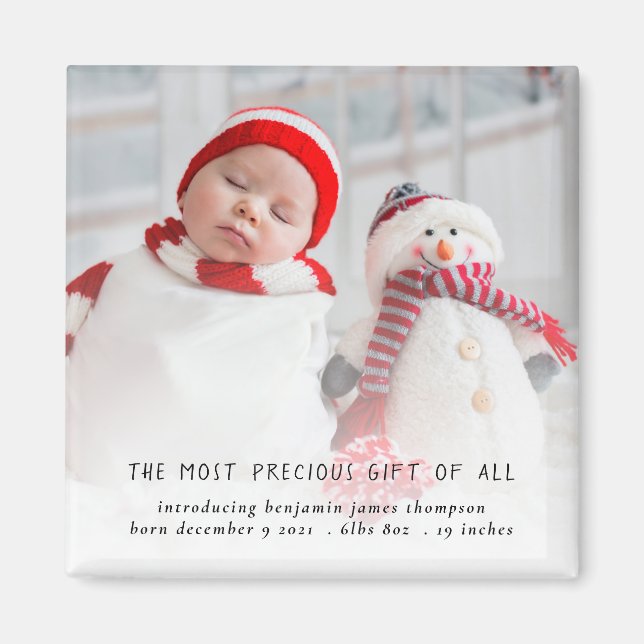 Newborn Photo Christmas Baby Birth Announcement  Magnet (Front)