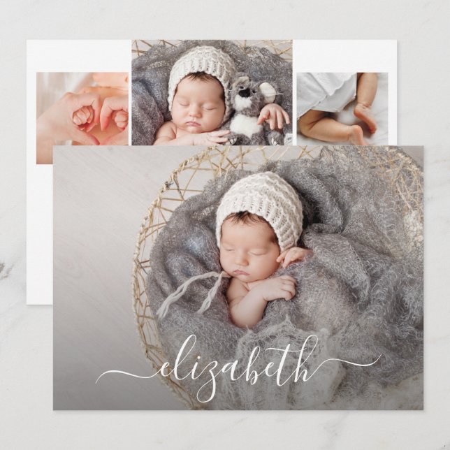 Newborn Photo Collage Birth Announcement (Front/Back)