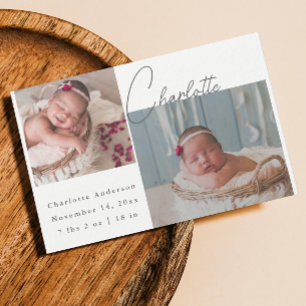 Newborn Photo collage Elegant Calligraphy Birth Announcement