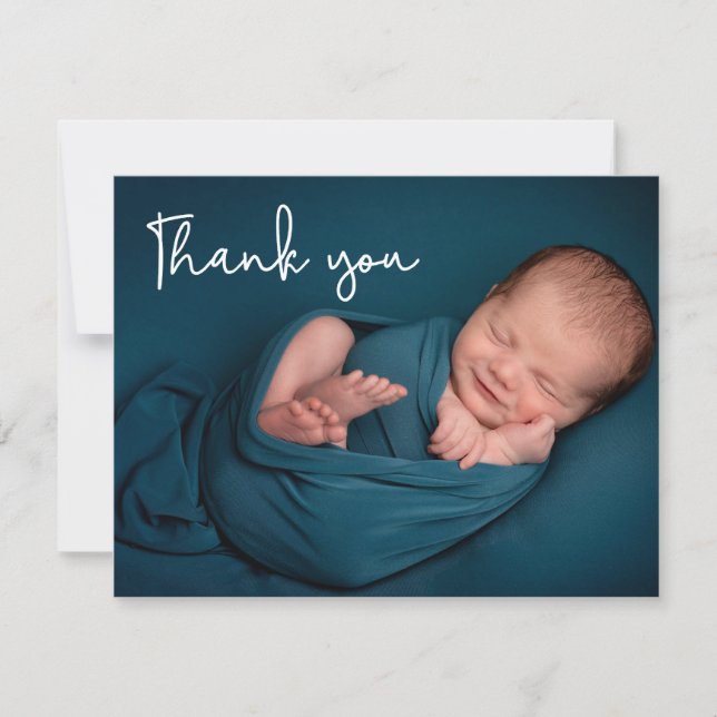 Newborn Photo Modern baby shower thank you Card (Front)
