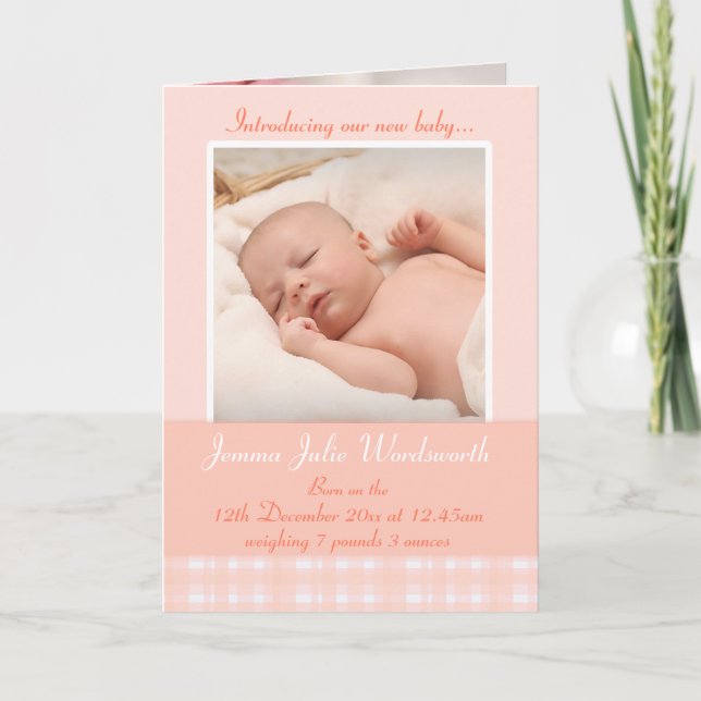 Newborn photo momento card - peach check (Front)