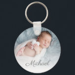 newborn photo personalized  key ring<br><div class="desc">elegant personalized text  with a photo of a newborn baby.</div>