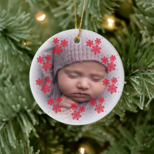 Newborn photo red snowflake ceramic ornament