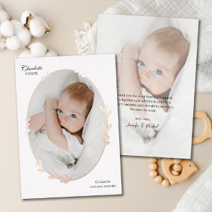Newborn Photo Scripty Oval Foil Birth Announcement