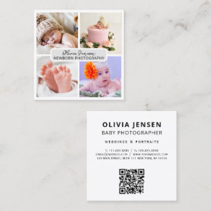 Newborn Photography Modern QR COD Baby 4 Photo Square Business Card