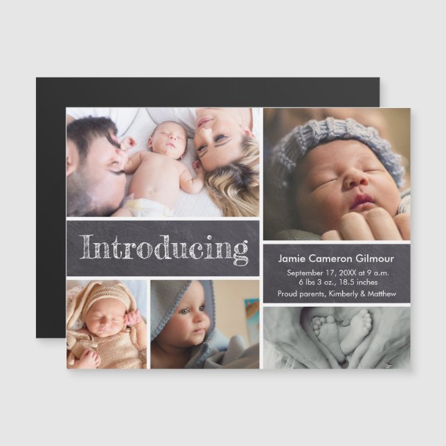 Newborn Photos Chalkboard Introducing Baby  Magnetic Invitation (Front/Back)