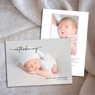 Newborn Pink Baby Girl Photo with Stats  Card