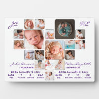 Newborn Twin Babies BiStats Photo Collage Monogram