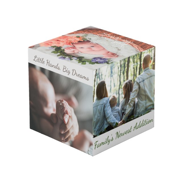 Newborn Whimsy Memories Photo Cube (Back Angled)