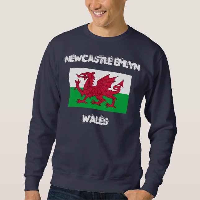 Newcastle Emlyn, Wales with Welsh flag Sweatshirt (Front)
