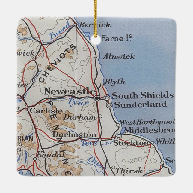 Newcastle England Vintage Map Ceramic Ornament (Back)