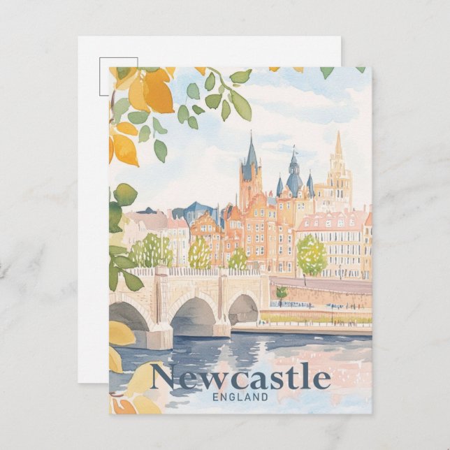 Newcastle England Watercolor Travel Illustration Postcard (Front/Back)