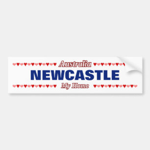 NEWCASTLE - My Home - Australia; Red & Pink Hearts Bumper Sticker