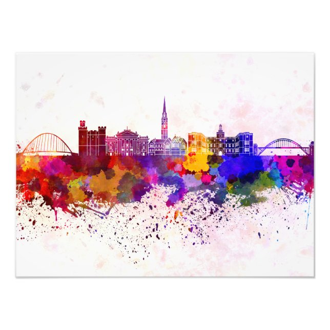 Newcastle skyline in watercolor background photo print (Front)
