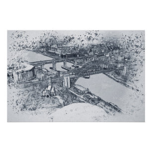 Newcastle Tyne Bridge Artistic Sketch Poster