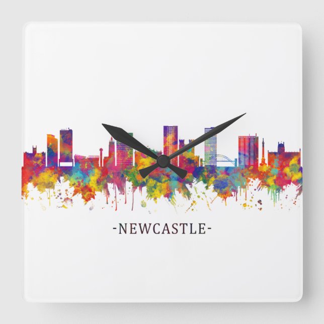 Newcastle UK Skyline Square Wall Clock (Front)