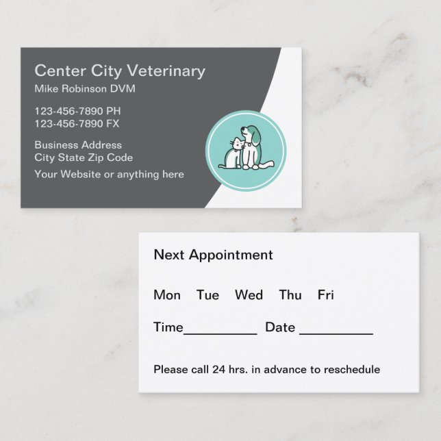 Newest Animal Hospital Appointment Business Cards (Front/Back)