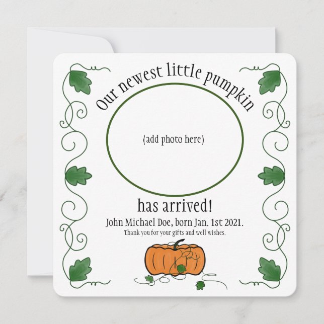 Newest Little Pumpkin Birth Announcement Thank You (Front)