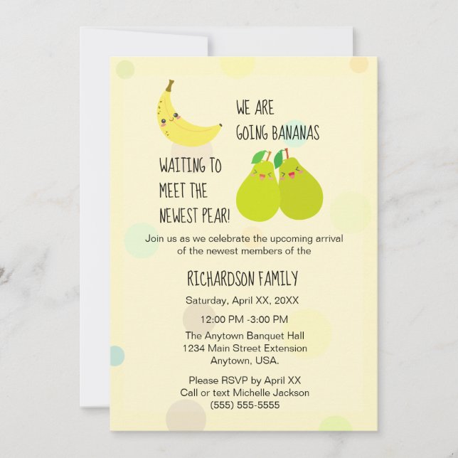 Newest Pear Gender Neutral Twins Baby Shower Invitation (Front)
