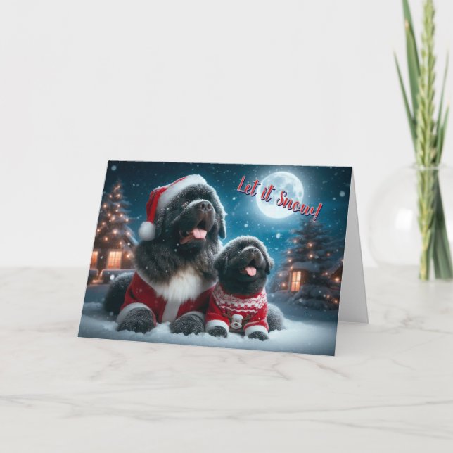 Newf and Puppy Let it Snow Christmas Card (Front)