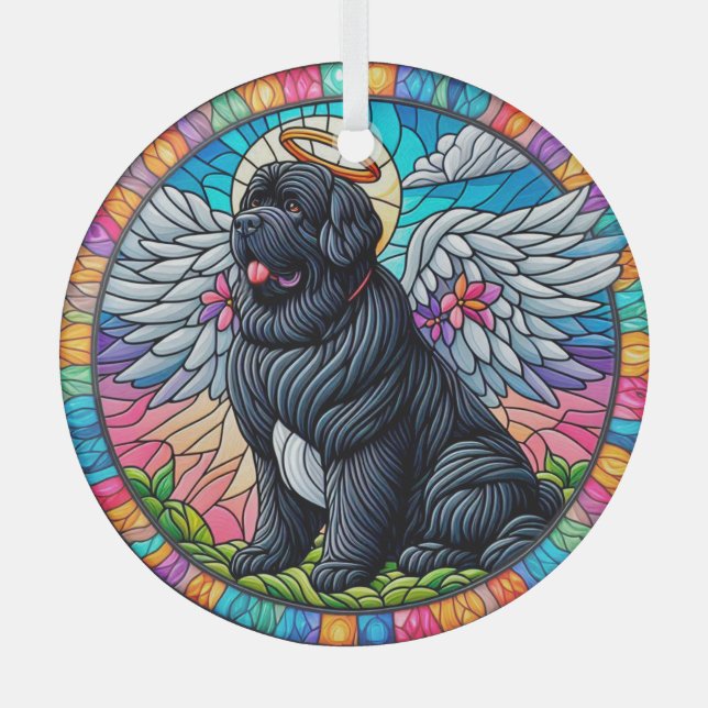 Newfie Angel Colourful Stained Glass Style Ornamen Glass Tree Decoration (Front)