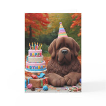 Newfie Brown Birthday Party in Autumn Card