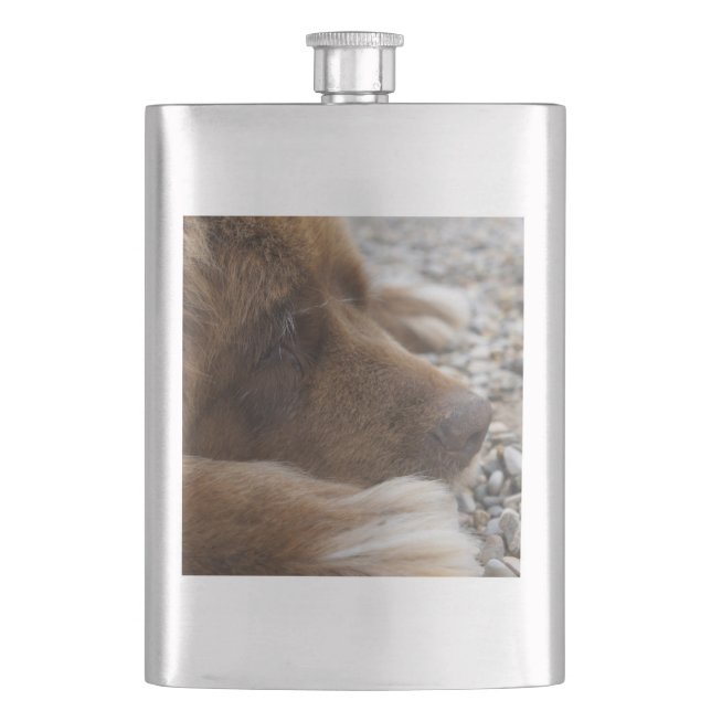 newfie brown laying flat hip flask (Front)