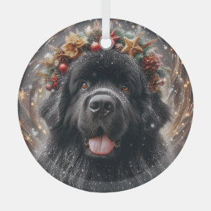 Newfie Christmas Swirls and Glitter Glass Tree Decoration
