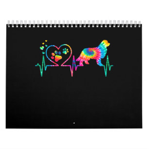 Newfie mum dad heartbeat tie dye dog gift calendar