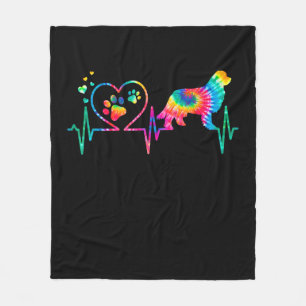 Newfie mum dad heartbeat tie dye dog gift fleece blanket
