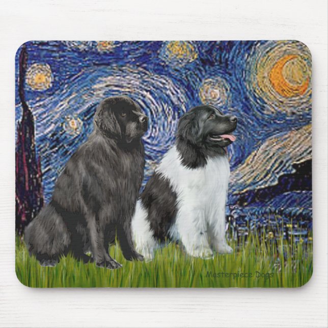 Newfie Pair (B1+L) - Starry Night Mouse Mat (Front)