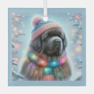 Newfie Winter Portrait Glass Tree Decoration