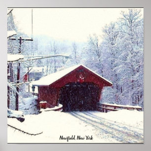 NEWFIELD NEW YORK COVERED BRIDGE IN WINTER poster