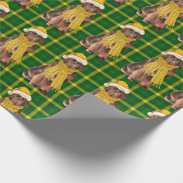 Newfloundland Dog Holiday Green Plaid Christmas Wrapping Paper (Corner)