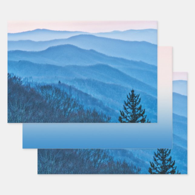 Newfound Gap Sunrise Blue & Pink Ridges Photo Wrapping Paper Sheet (Set)