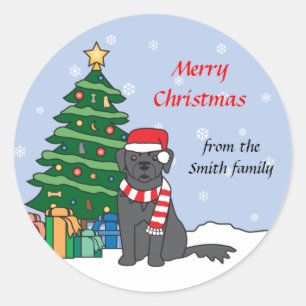 Newfoundland and Christmas Tree Classic Round Sticker