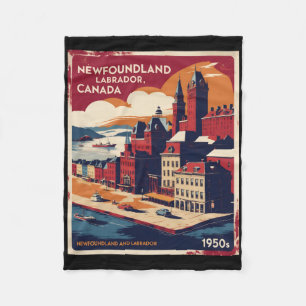 Newfoundland And Labrador Canada 1950s Vintage Tra Fleece Blanket