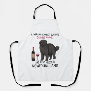 Newfoundland and wine Funny dog  Apron