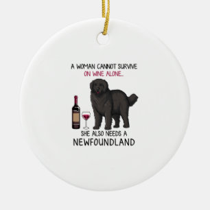 Newfoundland and wine Funny dog Ceramic Tree Decoration