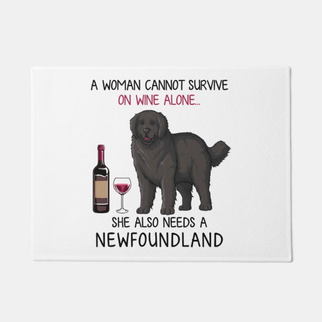 Newfoundland and wine Funny dog  Doormat (Front)