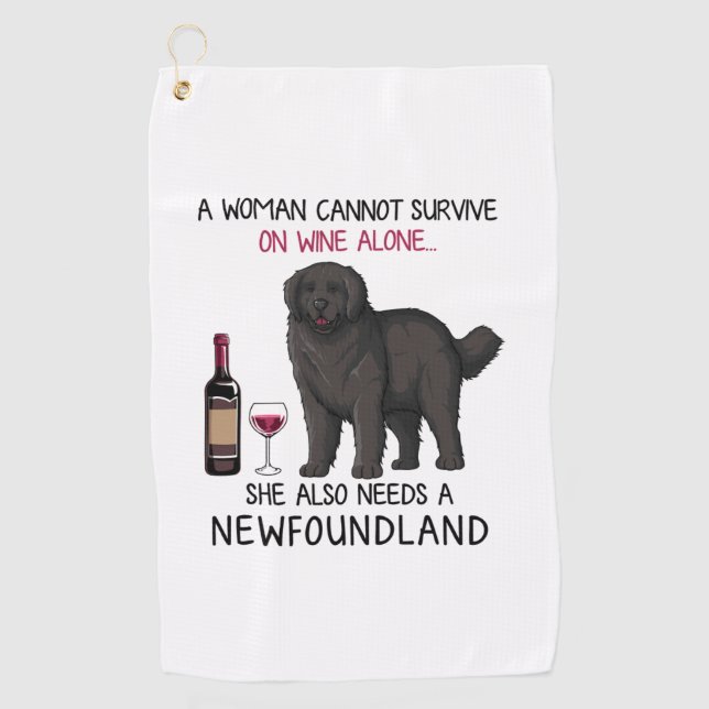 Newfoundland and wine Funny dog  Golf Towel (Front)