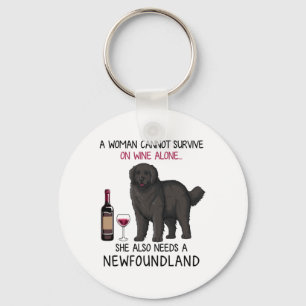 Newfoundland and wine Funny dog Key Ring