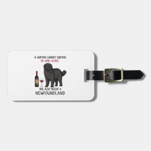 Newfoundland and wine Funny dog  Luggage Tag