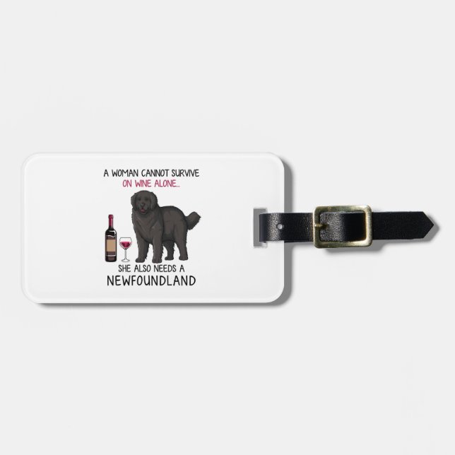 Newfoundland and wine Funny dog  Luggage Tag (Front Horizontal)