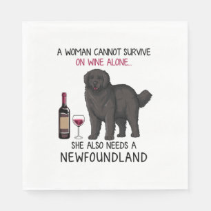 Newfoundland and wine Funny dog Napkin