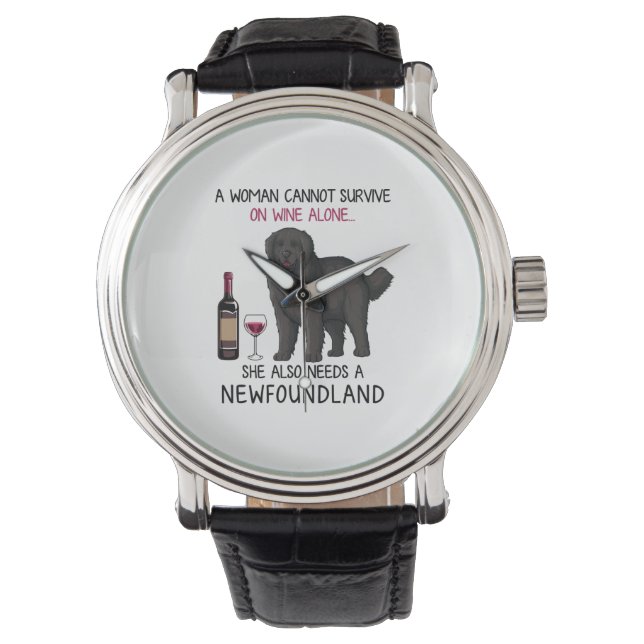 Newfoundland and wine Funny dog  Watch (Front)