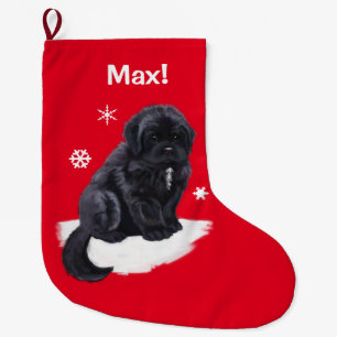 Newfoundland at Christmas Name Customisable Red Large Christmas Stocking
