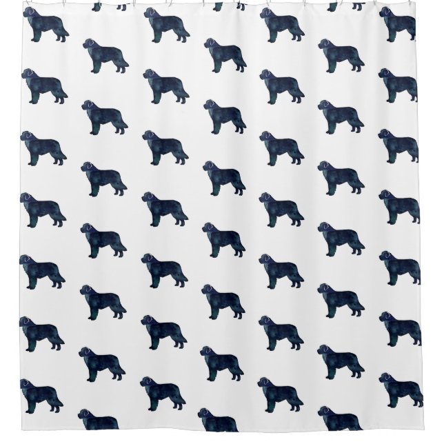 Newfoundland Black Watercolor Silhouette Shower Curtain (Front)