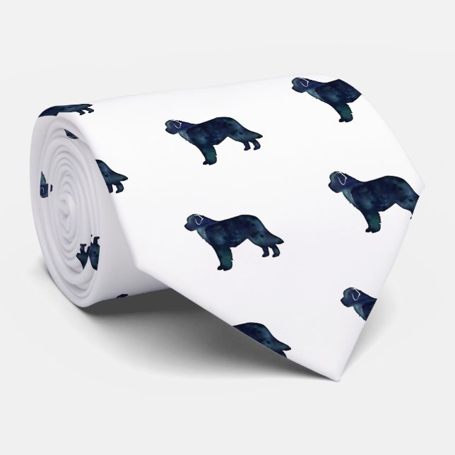Newfoundland Black Watercolor Silhouette Tie (Rolled)